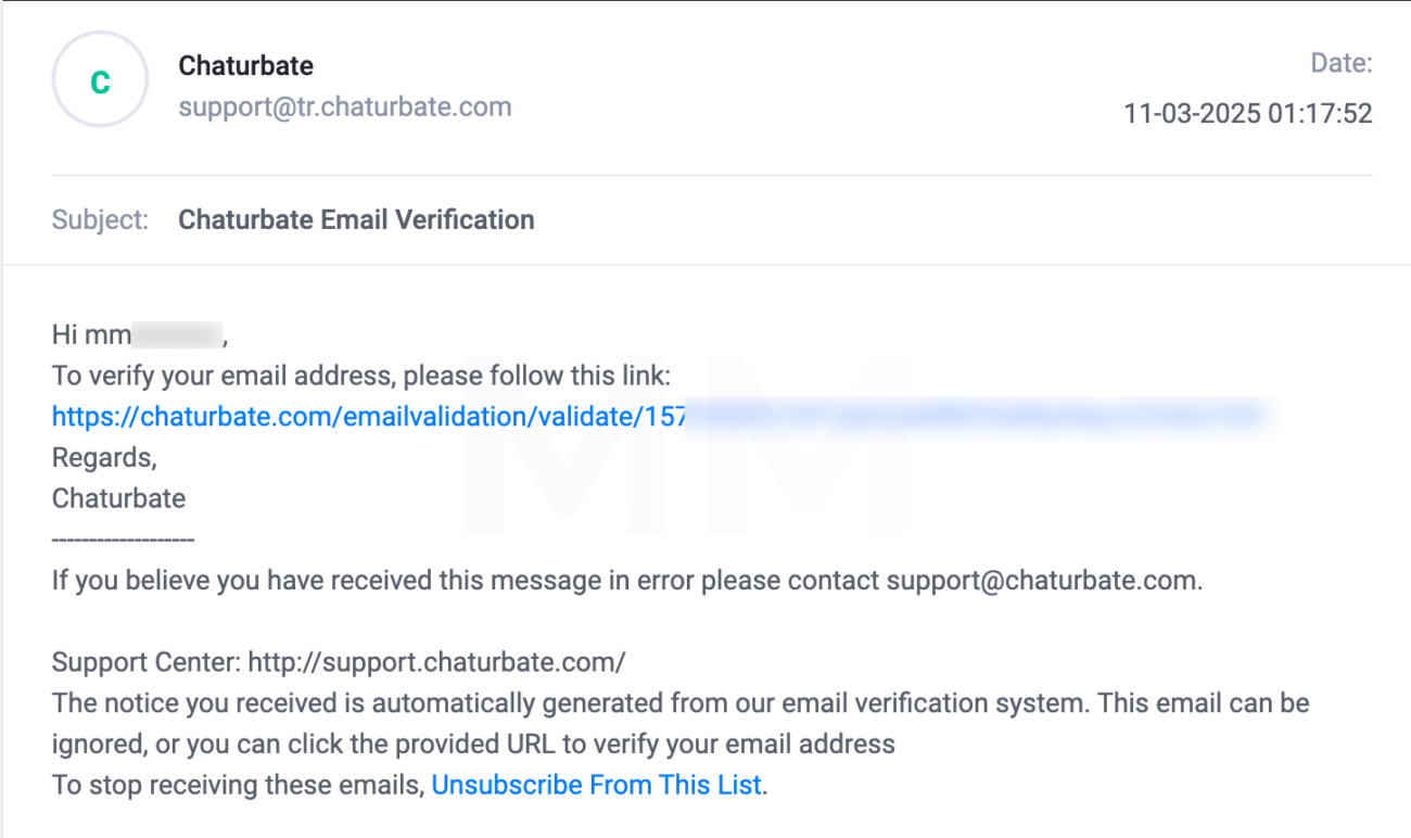 Email Verification on Chaturbate